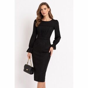 NWT BGL Belong Genteel Light Wool Black Long Sleeve Midi Dress